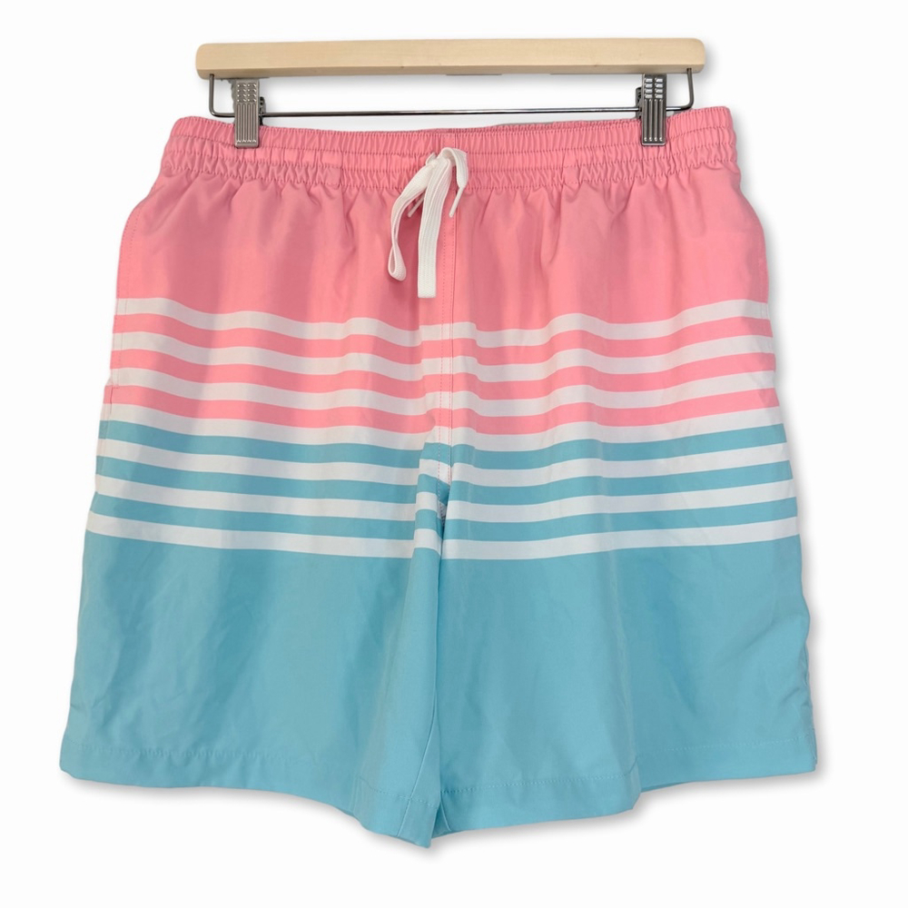 Chubbies Horizons Pink Blue Striped Stretch Swim Trunks 7" Inseam Men's Size XL
